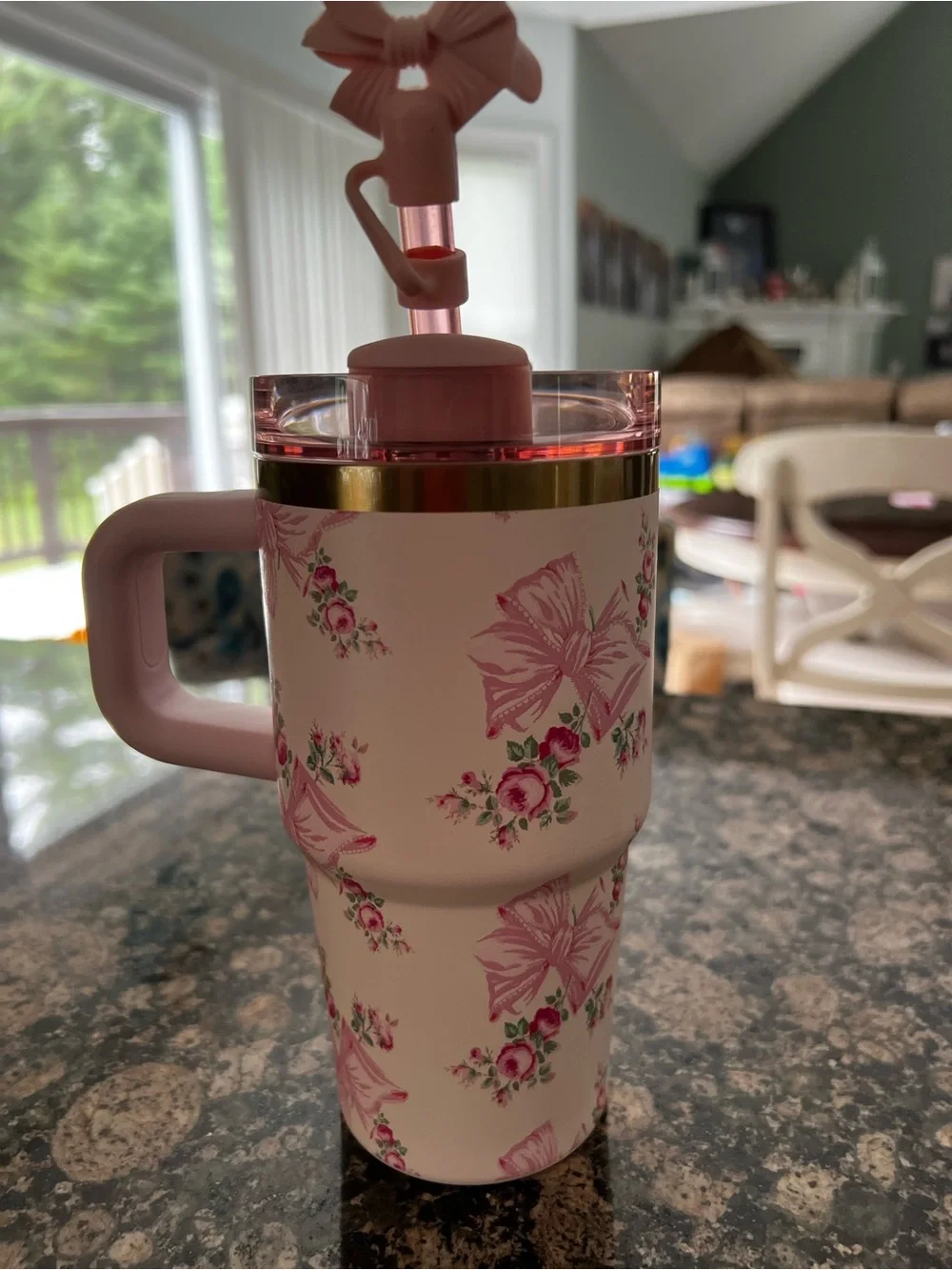 Stanley Love Shack Fancy Pink Floral Travel Tumbler with Straw Lid and Handle - Picture 8 of 11